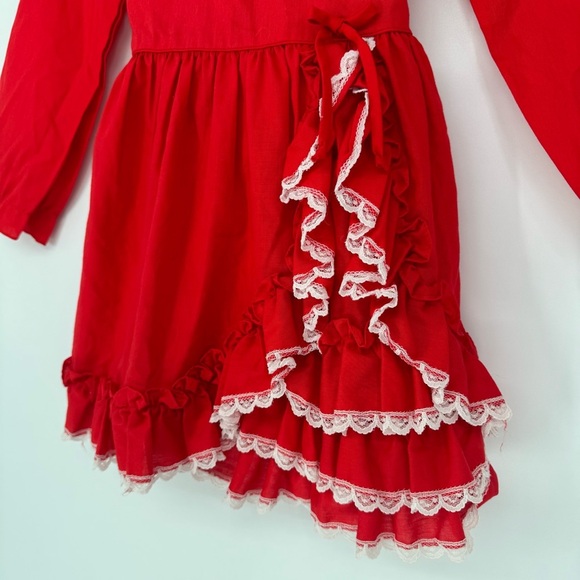 Vintage Disney Winnie the Pooh Red Long Sleeve Ruffle Lace Bow Tie Dress Size 6X - Picture 5 of 12